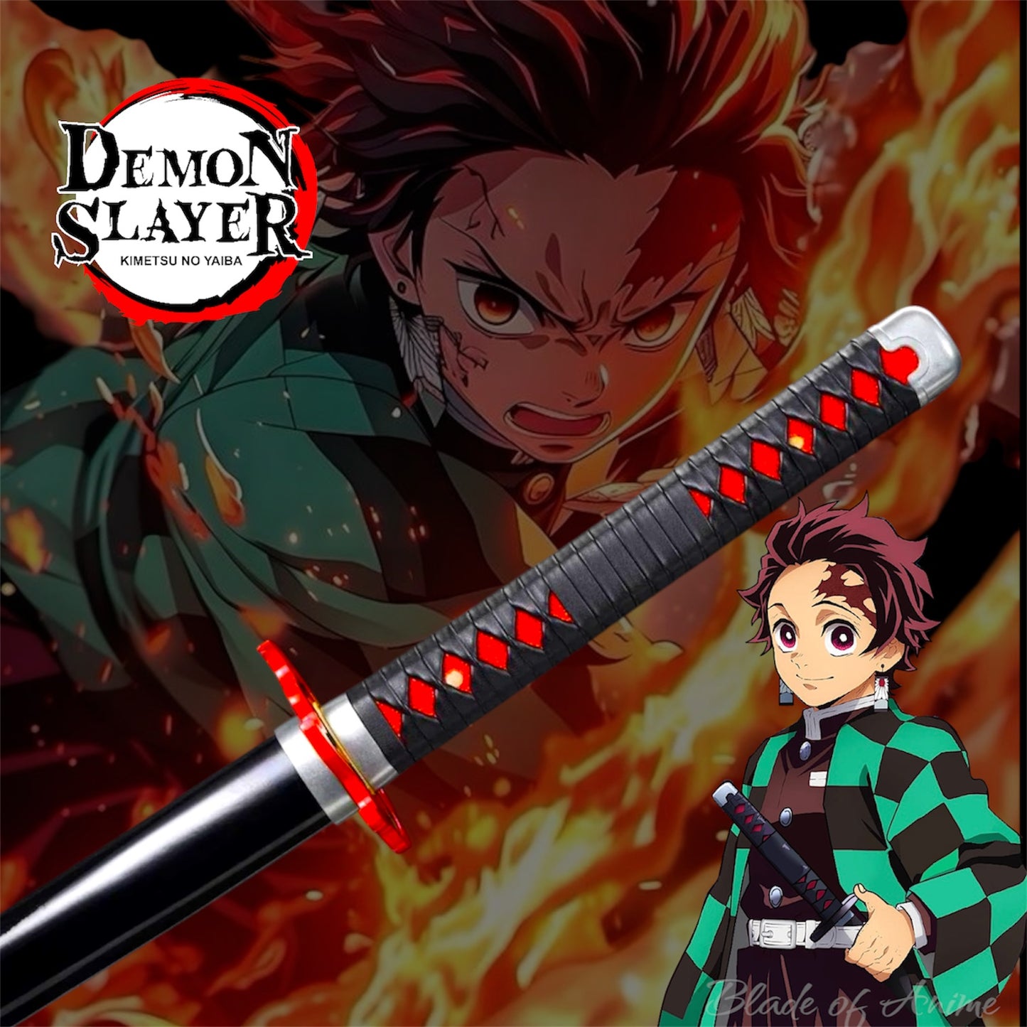 Tanjiro Kamado Stainless Steel Katana - Fire Breathing