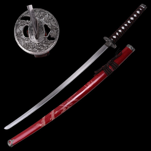 Drei-Klingen-Katana-Set – Drachen Gravur & Rotes Finish
