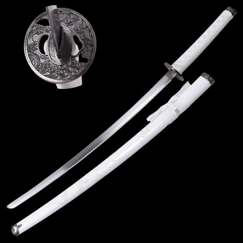 Drei-Klingen-Katana-Set – Drachen Gravur & Weißes Finish
