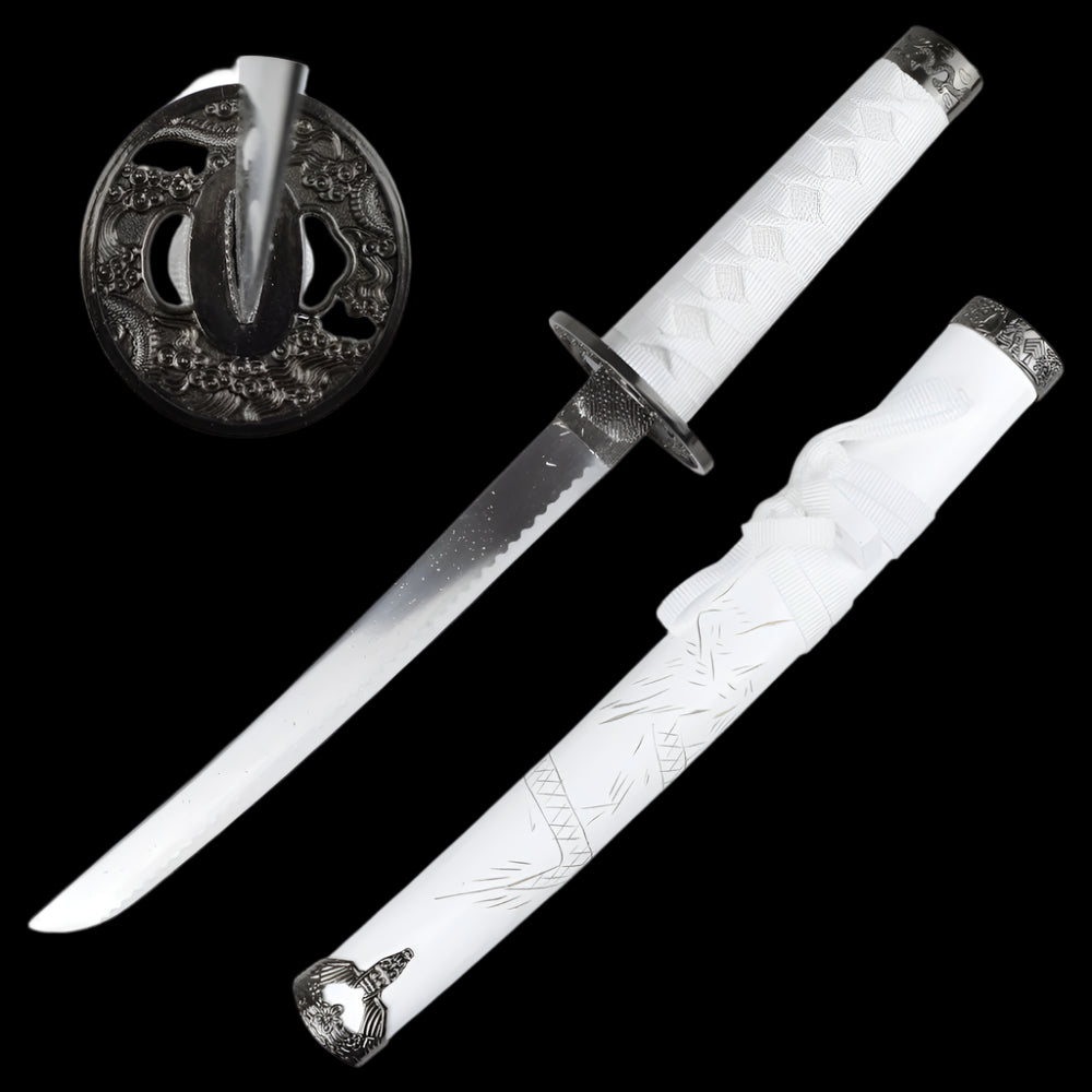 Drei-Klingen-Katana-Set – Drachen Gravur & Weißes Finish