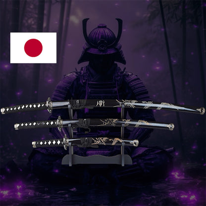 Drei-Klingen-Katana-Set – Drachen Gravur & Schwarzes Finish