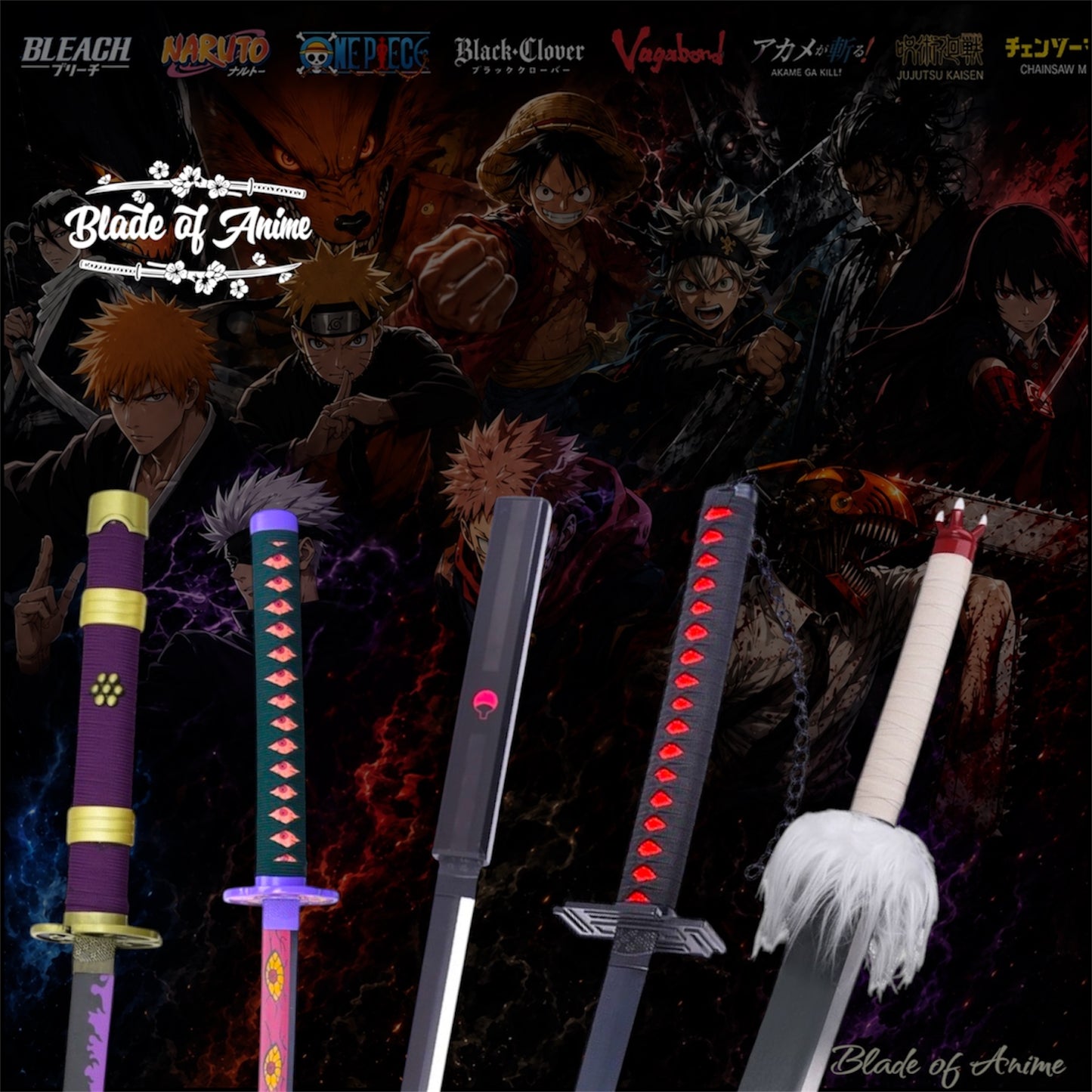Ensemble Katana complet Bleach – Ichigo, Aizen, Kenpachi, Rukia, Renji