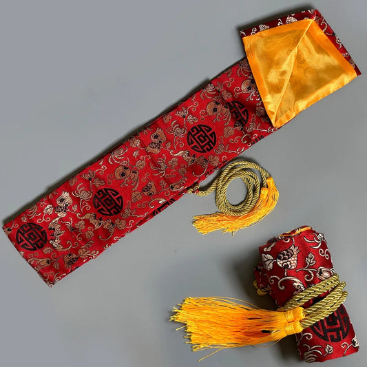 Katana-Schwerttasche aus hochwertiger Kunstseide – Für japanische Samuraischwerter im Rot-Gold-Design