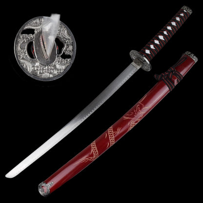 Drei-Klingen-Katana-Set – Drachen Gravur & Rotes Finish