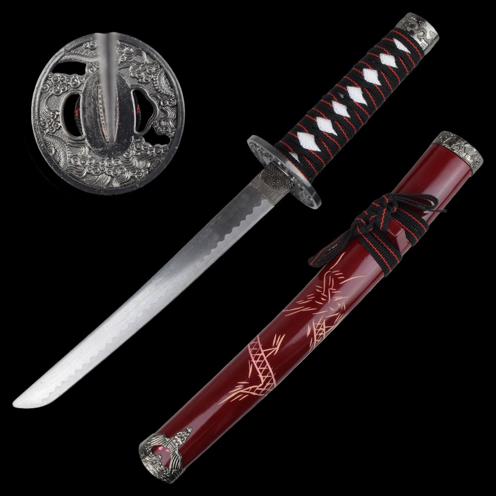 Drei-Klingen-Katana-Set – Drachen Gravur & Rotes Finish – Blade of