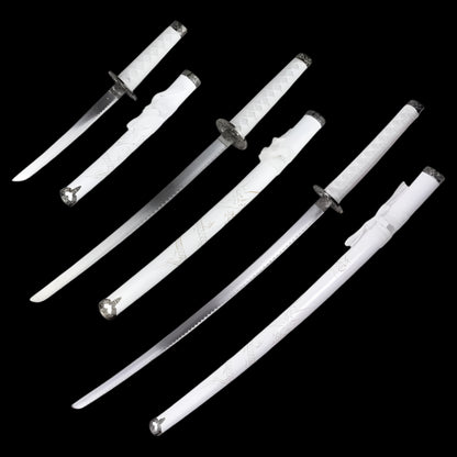 Drei-Klingen-Katana-Set – Drachen Gravur & Weißes Finish
