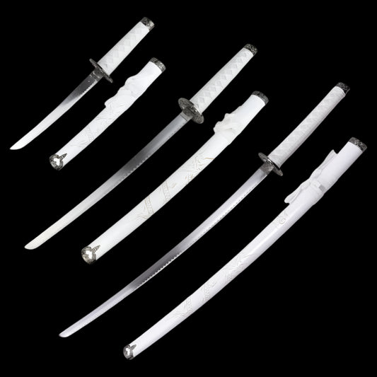 Drei-Klingen-Katana-Set – Drachen Gravur & Weißes Finish
